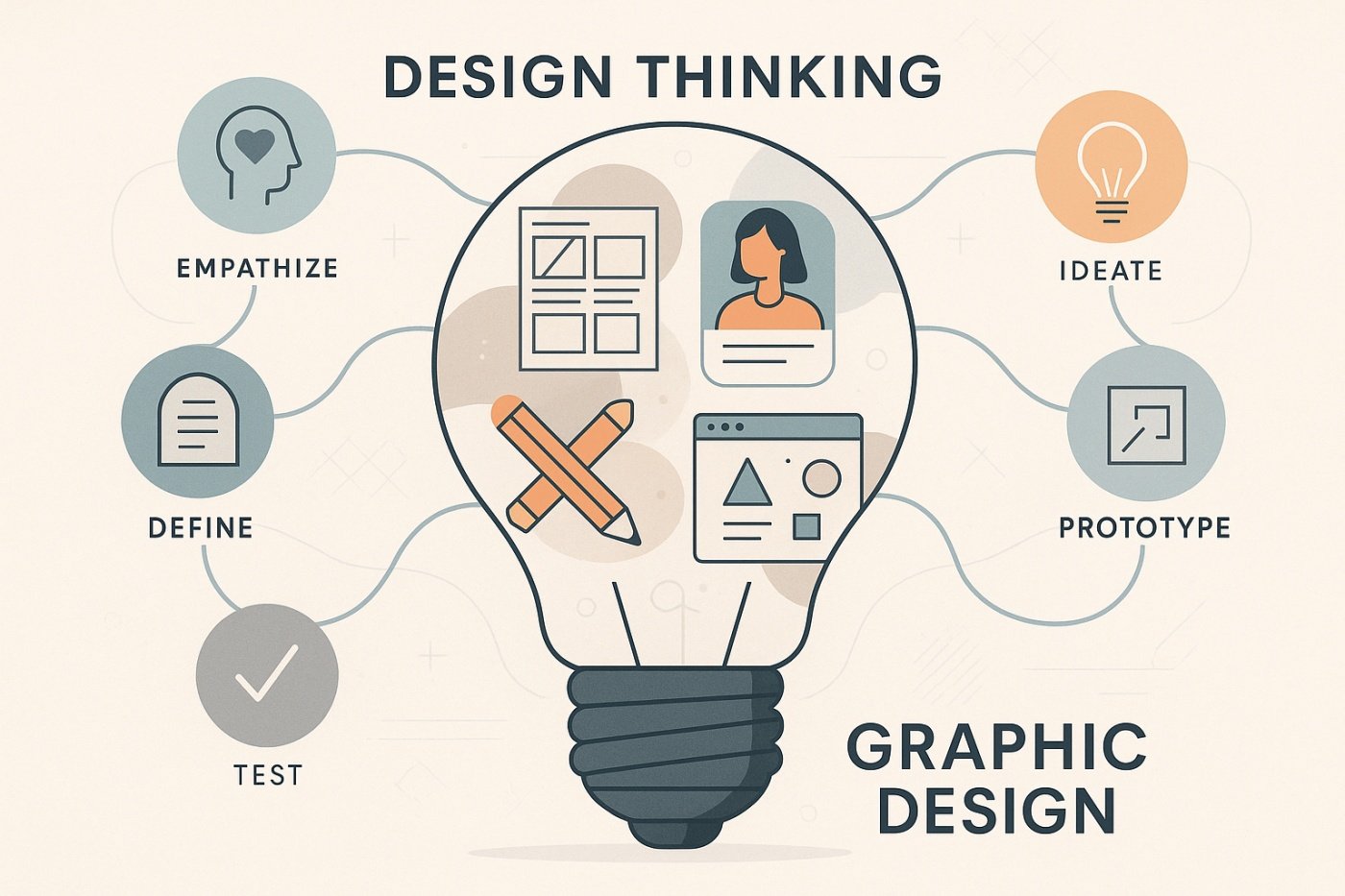 design thinking, diseño gráfico, experiencia de usuario, metodología de diseño, investigación de usuarios, prototipado, ideación, empatización, testing de usuario, innovación visual, diseño centrado en el usuario