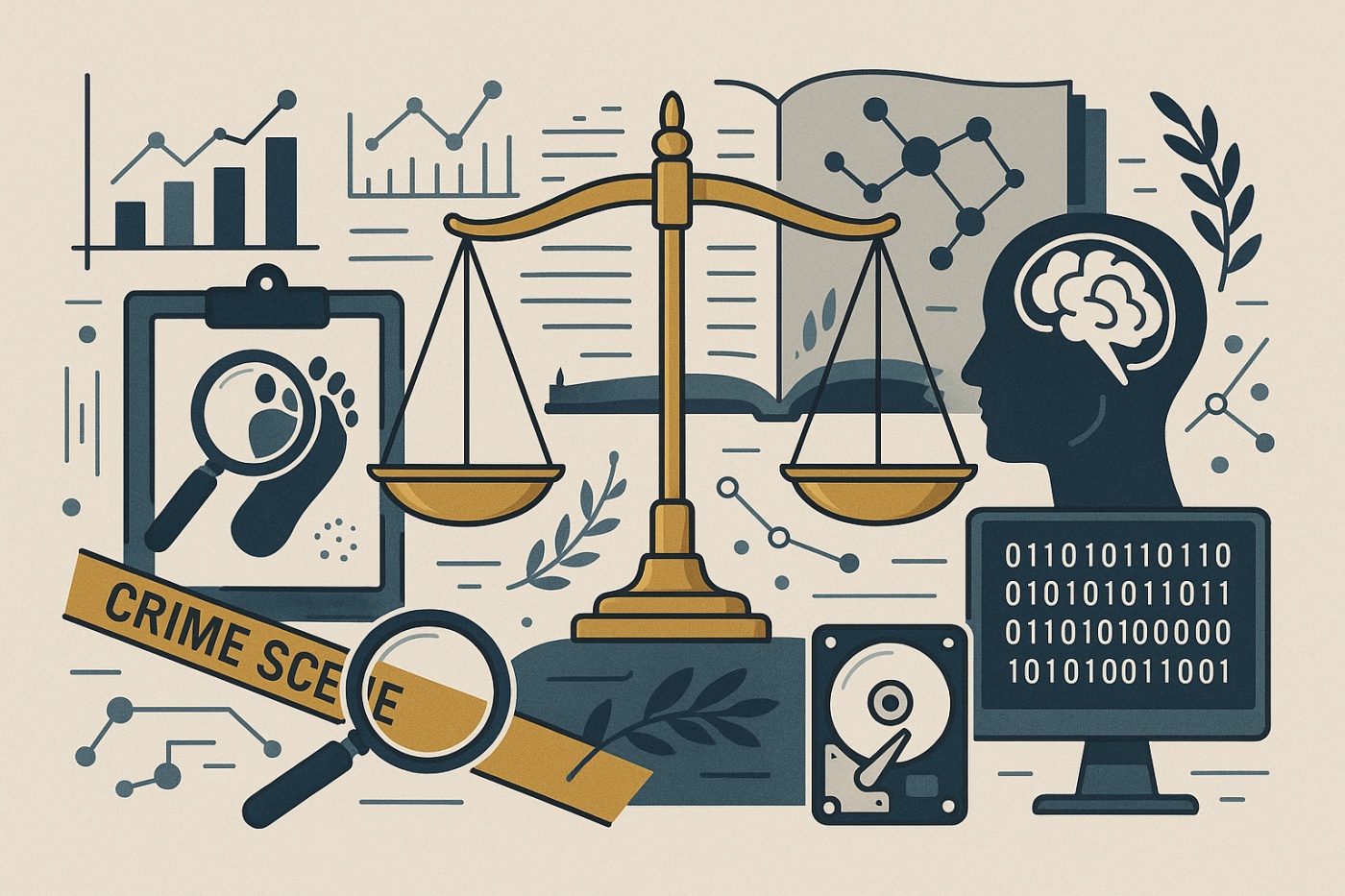 criminología, sistema de justicia penal, prevención del delito, teorías criminológicas, investigación criminal, perfilación criminal, rehabilitación, política criminal, cibercrimen, criminalidad organizada